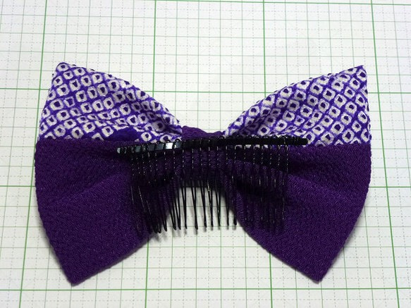 紫色ふんわり和装リボン （絞り＆無地） 2枚目の画像