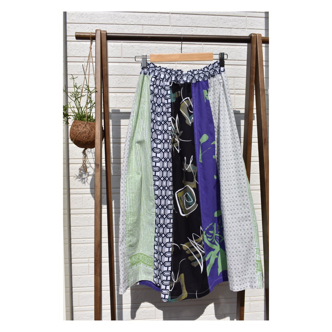 5枚ハギ和柄ロングスカート-紫-