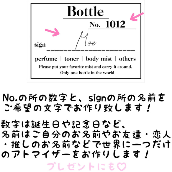世界に一つだけのオーダーメイドアトマイザー/スプレーボトル　オーダーメイド 2枚目の画像