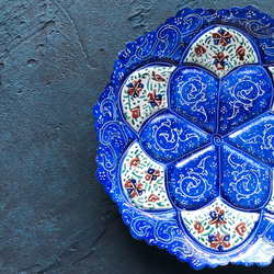 ペルシャのエナメル皿　ジュエリートレイ　飾り皿　Φ10ｃｍ【ミーナーカーリー004】 3枚目の画像