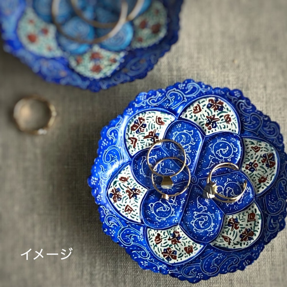 ペルシャのエナメル皿　ジュエリートレイ　飾り皿　Φ10ｃｍ【ミーナーカーリー004】 5枚目の画像