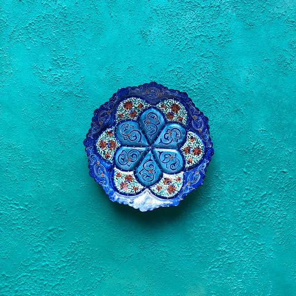 ペルシャのエナメル皿　ジュエリートレイ　Φ10ｃｍ【ミーナーカーリー005】 1枚目の画像