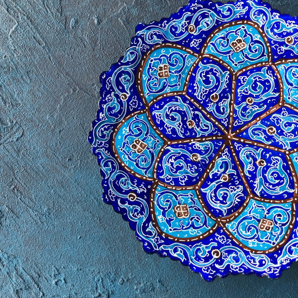 ペルシャのエナメル皿　ジュエリートレイ　飾り皿　Φ12ｃｍ【ミーナーカーリー001】 3枚目の画像