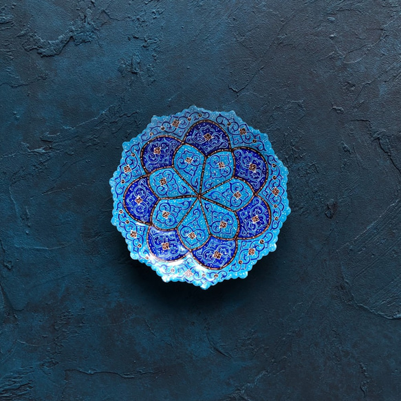 ペルシャのエナメル皿　ジュエリートレイ　Φ12ｃｍ【ミーナーカーリー003】 1枚目の画像