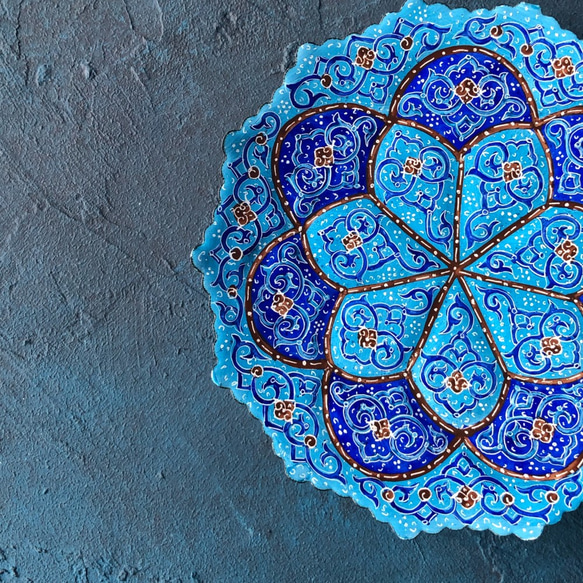 ペルシャのエナメル皿　ジュエリートレイ　Φ12ｃｍ【ミーナーカーリー003】 3枚目の画像