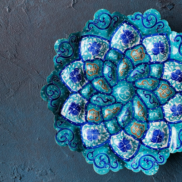 ペルシャのエナメル皿　ジュエリートレイ　Φ12ｃｍ【ミーナーカーリー004】 3枚目の画像