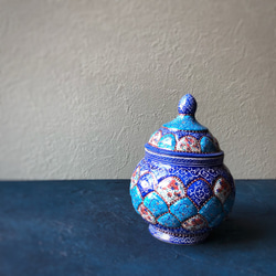 ペルシャのエナメル壺  シュガーポット Mサイズ【ミーナーカーリーGM002】 5枚目の画像