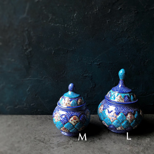ペルシャのエナメル壺  シュガーポット Mサイズ【ミーナーカーリーGM002】 8枚目の画像