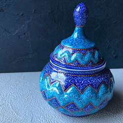 ペルシャのエナメル壺  シュガーポット Lサイズ【ミーナーカーリーGL003】 5枚目の画像