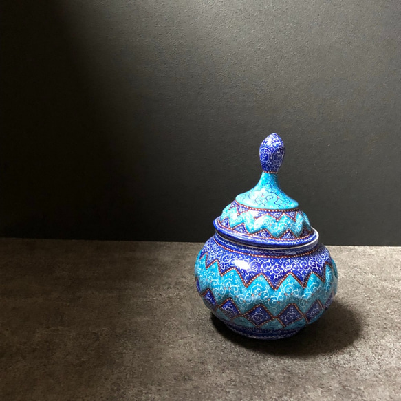 ペルシャのエナメル壺  シュガーポット Lサイズ【ミーナーカーリーGL003】 6枚目の画像