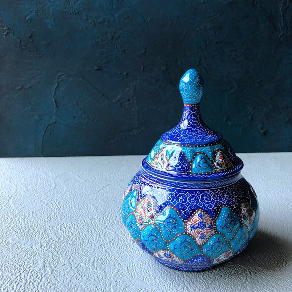 ペルシャのエナメル壺  シュガーポット Lサイズ【ミーナーカーリーGL004】 5枚目の画像
