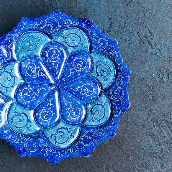 ペルシャのエナメル皿　ジュエリートレイ　飾り皿　Φ10ｃｍ【ミーナーカーリー010】 3枚目の画像