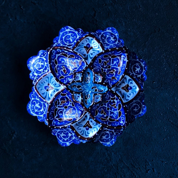 ペルシャのエナメル皿　ジュエリートレイ　飾り皿　Φ8ｃｍ【ミーナーカーリー005】 3枚目の画像