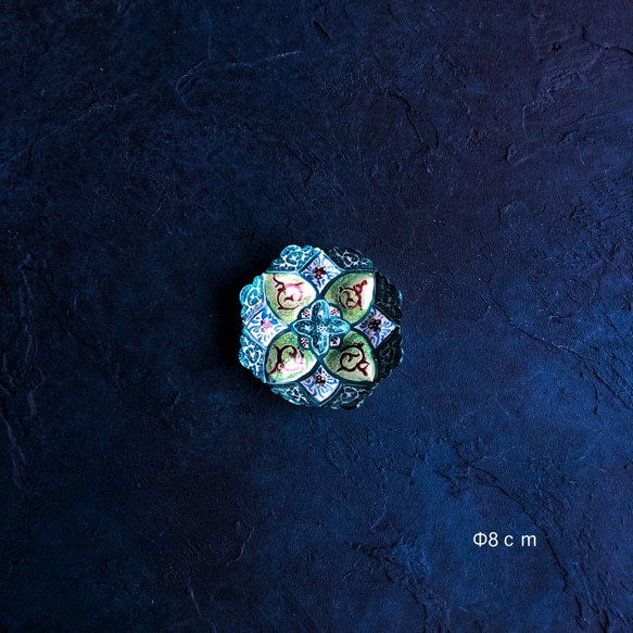 ペルシャのエナメル皿　ジュエリートレイ　Φ8ｃｍ【ミーナーカーリー008】 1枚目の画像