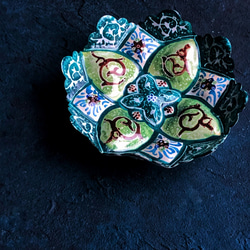 ペルシャのエナメル皿　ジュエリートレイ　Φ8ｃｍ【ミーナーカーリー008】 4枚目の画像