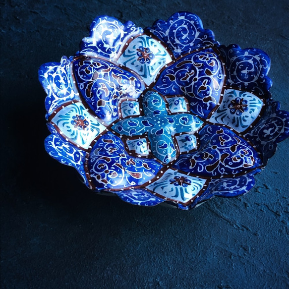 ペルシャのエナメル皿　ジュエリートレイ　飾り皿　Φ10ｃｍ【ミーナーカーリー013】 4枚目の画像
