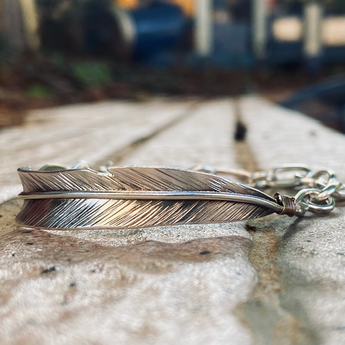 スターリングシルバーのフェザーブレスレットハーフリングハーフ