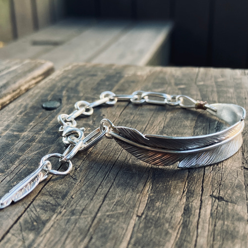 シルバーバングル　フェザー柄　ハンドメイド 楽天市場】フェザーバングル シルバーバングル【受注製作】羽根
