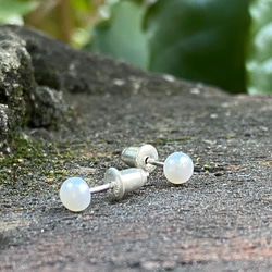 純銀 珍珠 白色 耳針 S137 第5張的照片