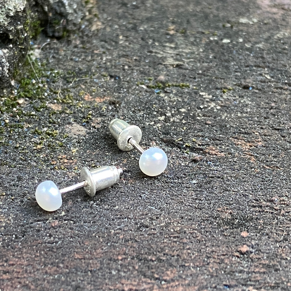 純銀 珍珠 白色 耳針 S137 第6張的照片