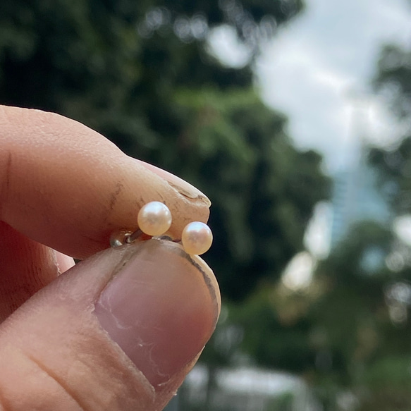 純銀 珍珠 粉橘色 耳針 S139 第5張的照片