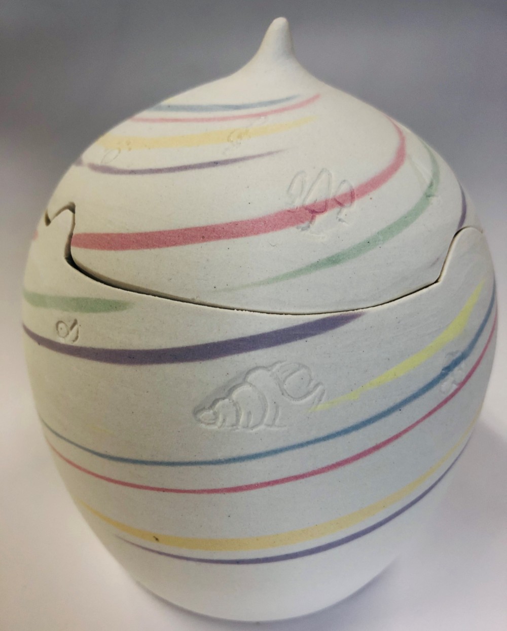 メモリアルポット（ペット・小型犬・猫・小動物の骨壺、陶器）パステルカラー、可愛いスタンプ模様　№３（お手元供養）