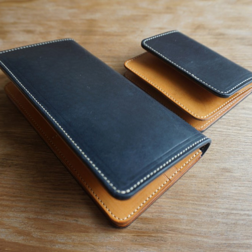 札入れとコインケースセット【ネイビー×キャメル】 長財布（メンズ