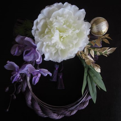 お正月しめ縄飾り　牡丹と蘭　白＆紫でシックに！ 3枚目の画像
