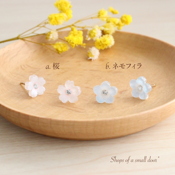 春のお花*一粒ミニピアス/ノンホールピアス（桜・ネモフィラ・クレマチス・ガーベラ）　母の日　ギフト　お出かけ 2枚目の画像