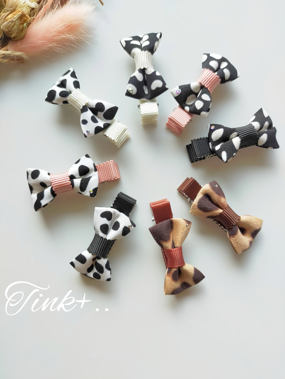 ダルメシアン柄＆ヒョウ柄♡ベビーヘアクリップ リボン ベビー＆キッズ