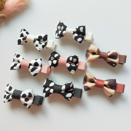 ダルメシアン柄＆ヒョウ柄♡ベビーヘアクリップ リボン ベビー＆キッズ