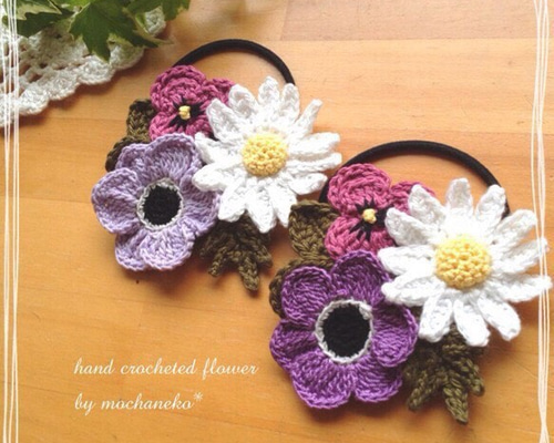 ハンドメイド ヘアゴム 花柄 レース 2個セット 1_81ff7cc8a6594d9238b3e8d57869