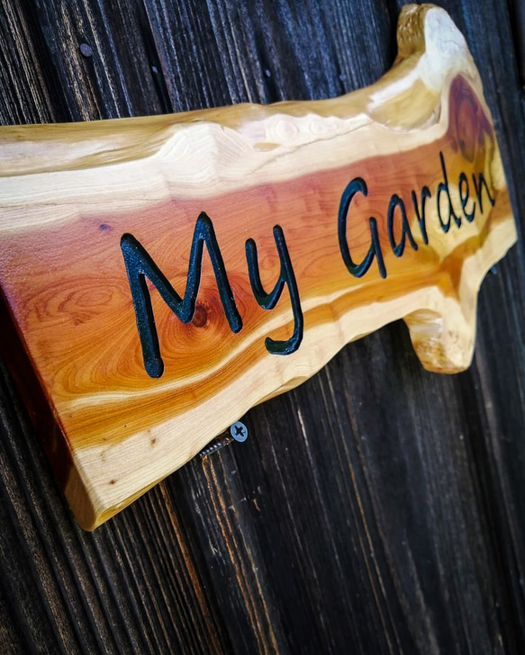 【MUKU】欅の看板「My Garden」方面彫り（送料無料） 2枚目の画像