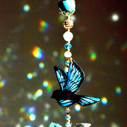 30cm】幸せを呼ぶ「青い鳥」 サンキャッチャー｜ターコイズ天然石｜光