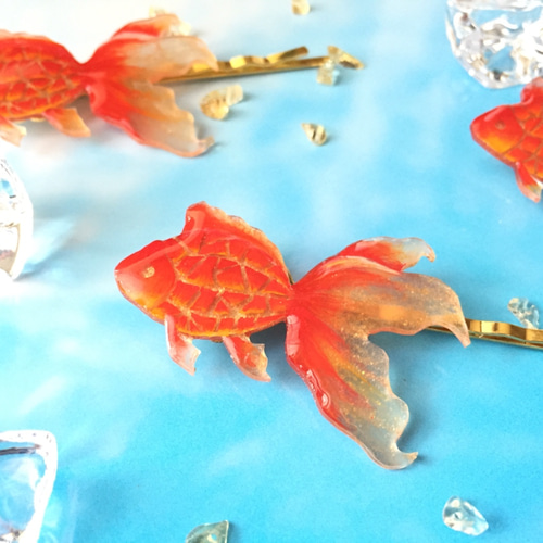 夏の髪を彩る「金魚」ヘアピン1本 ヘアピン handcraft F+ 通販 2462170