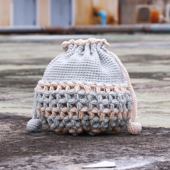 パターンビームグレーパウダー付き手編みかぎ針編みバッグCB003