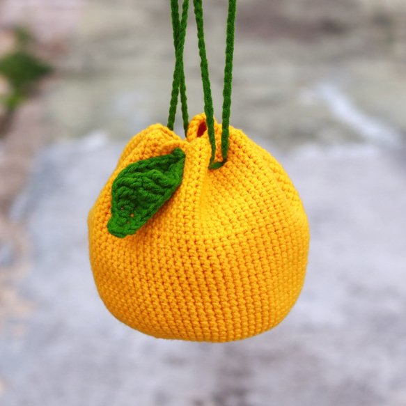 花樣束口手提鉤織編織包 - 柚子 CB003-003 第2張的照片