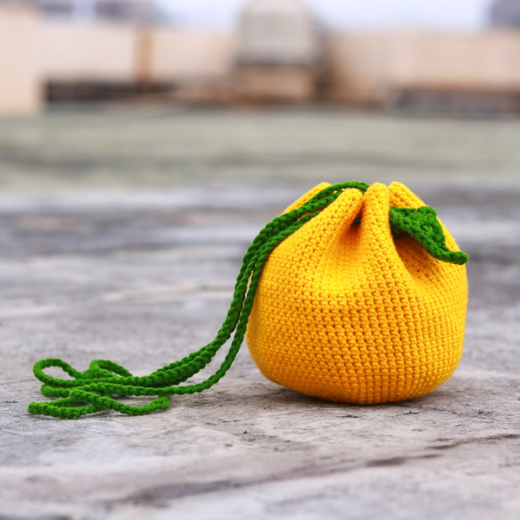 花樣束口手提鉤織編織包 - 柚子 CB003-003 第5張的照片