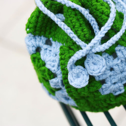 花樣束口手提鉤織編織包 - 藍綠織片 CB003-014 第8張的照片