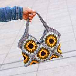 織片拼貼鉤織手挽袋 - 太陽花 CB006-015 第4張的照片