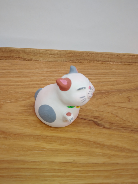 招き猫　ほっこり可愛い手作り素焼き人形 5枚目の画像