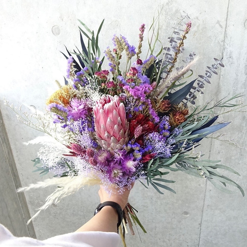 大人気】モーブ＆パープルカラーのおしゃれモダンブーケ♡ ドライ