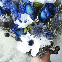 【大人気】アネモネ&ブルーホワイトの個性派ブーケ ウェディングブーケ プレゼント 花束 ドライフラワーブーケ 4枚目の画像