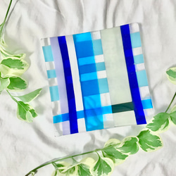 カラフルチェック柄ガラス皿 約30cm カラフルチェック柄ガラス皿 約30cm 高約12cm】 ガラス 【Bタイプ直径