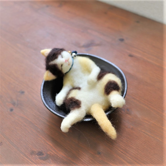 お皿ねこ　ぷりん　Φ12.5cm 4枚目の画像