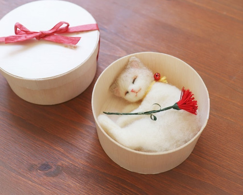母の日◇小箱ねこ ぼーろ Φ10cm☆全国発送一律400円 羊毛フェルト