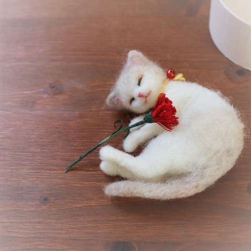 母の日◇小箱ねこ ぼーろ Φ10cm☆全国発送一律400円 羊毛フェルト
