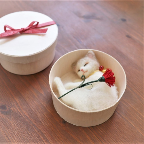 母の日◇小箱ねこ ぼーろ Φ10cm☆全国発送一律400円 羊毛フェルト