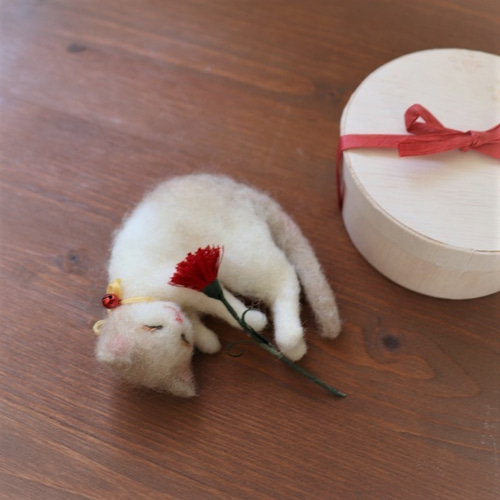 母の日◇小箱ねこ ぼーろ Φ10cm☆全国発送一律400円 羊毛フェルト