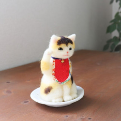羊毛◆招き猫◆みけ　小皿★全国発送一律４００円 1枚目の画像